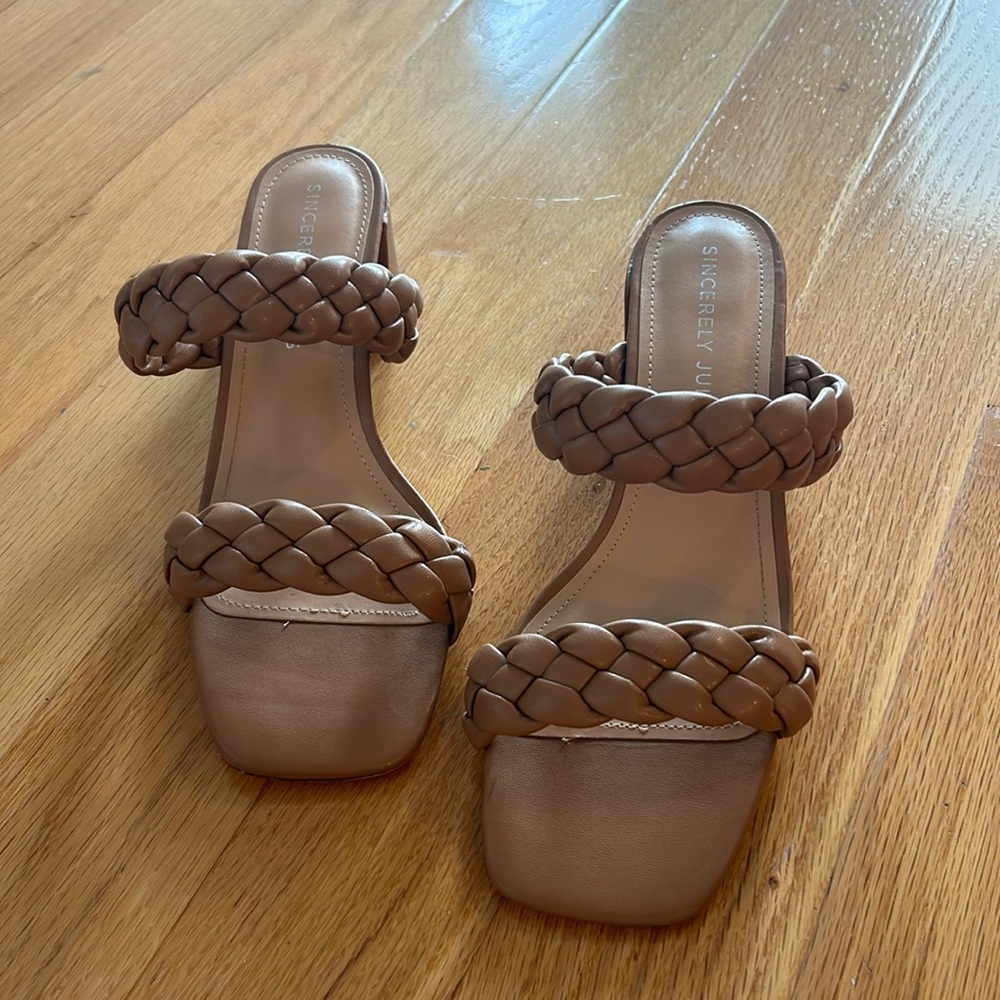 Sincerely Jules Braided Double-Strap Slide Sandals in Brown